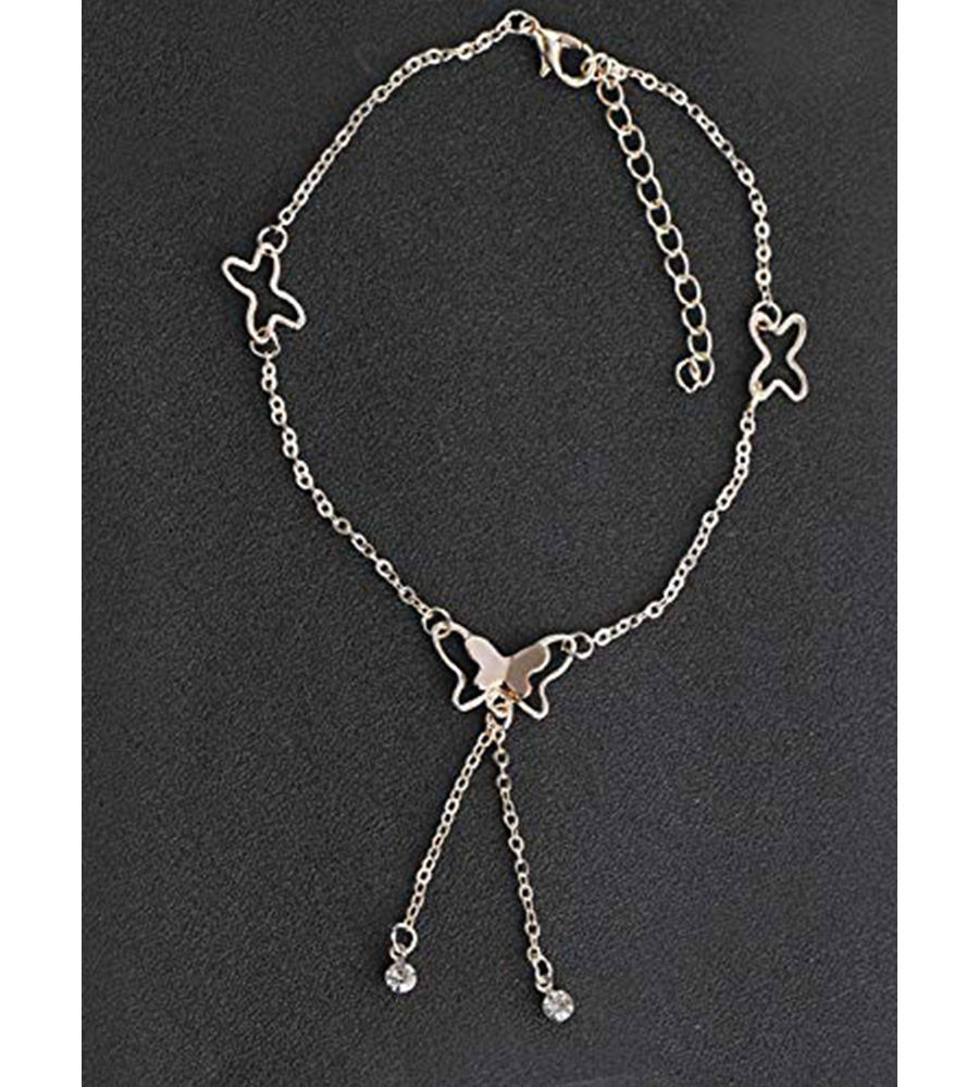 YouBella 18k Rose Gold Plated Butterfly Anklet for Women and Girls